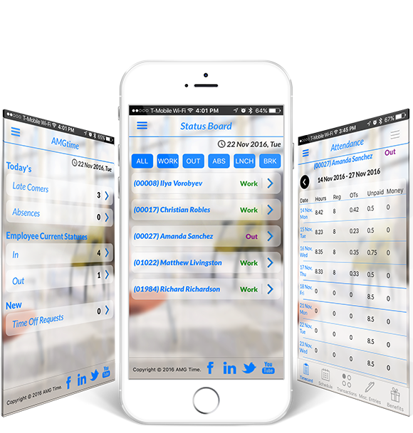 AMGtime Mobile Clocking in Solution for managers